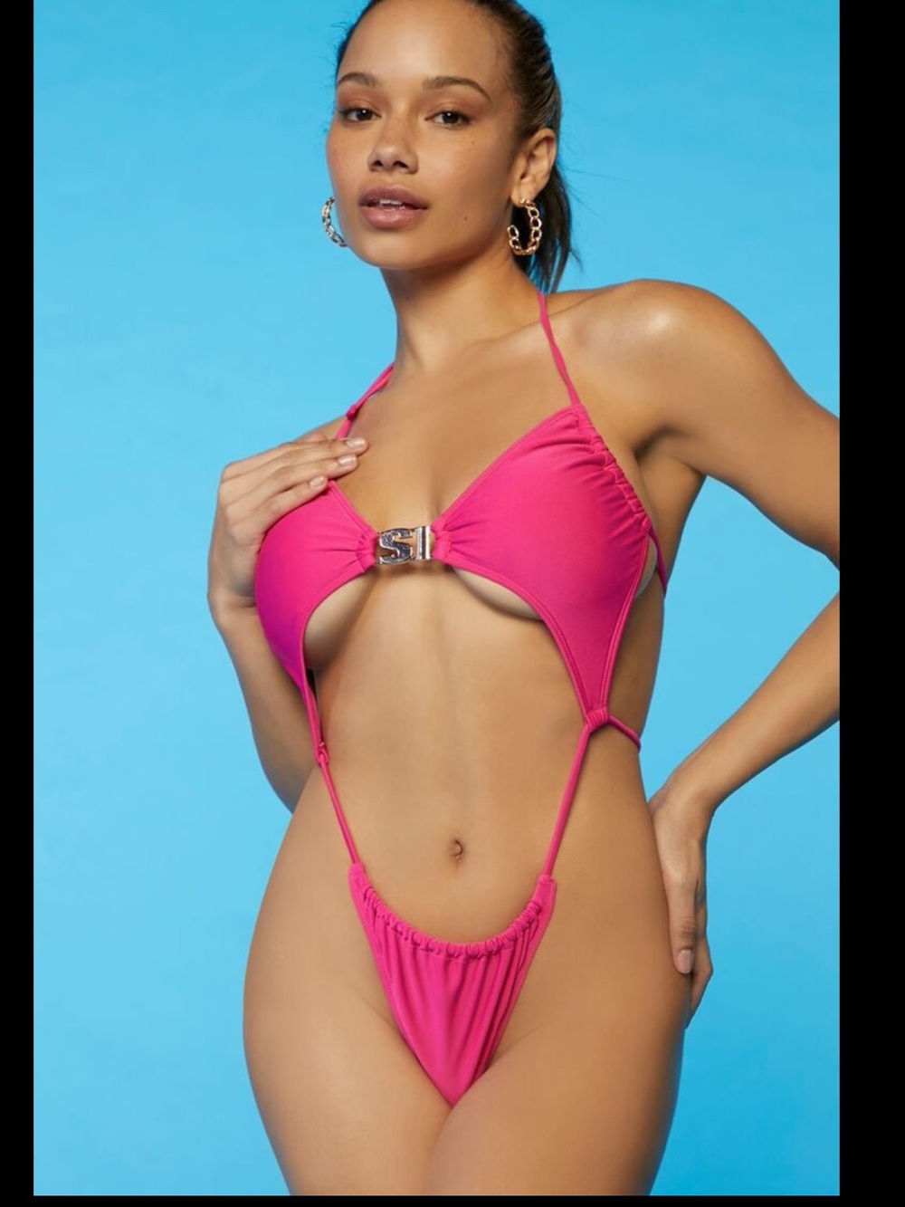 Forever 21 Shocking Pink Cutout Monokini with Center Clasp